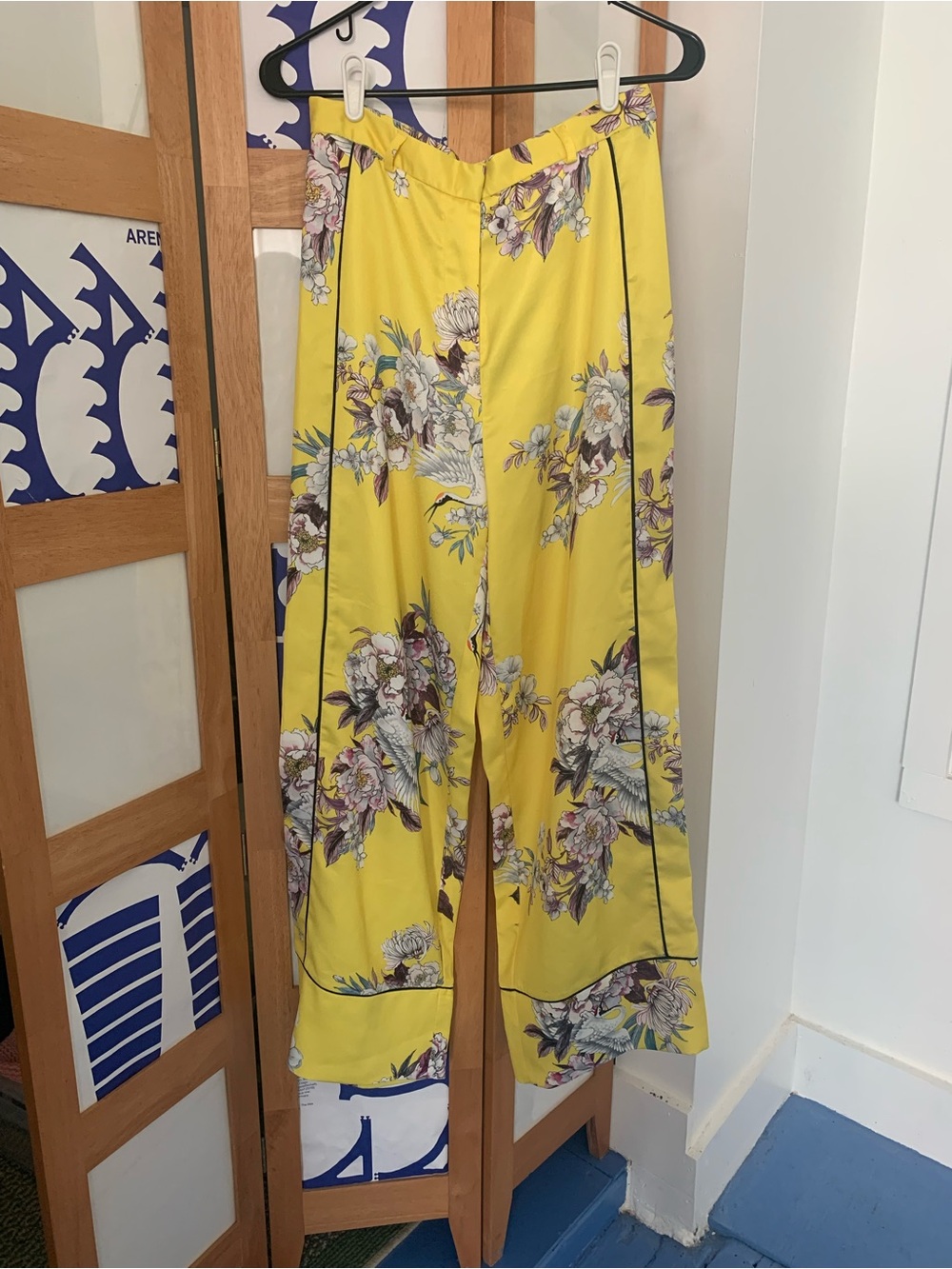 Yellow Floral Wide-Leg Pants